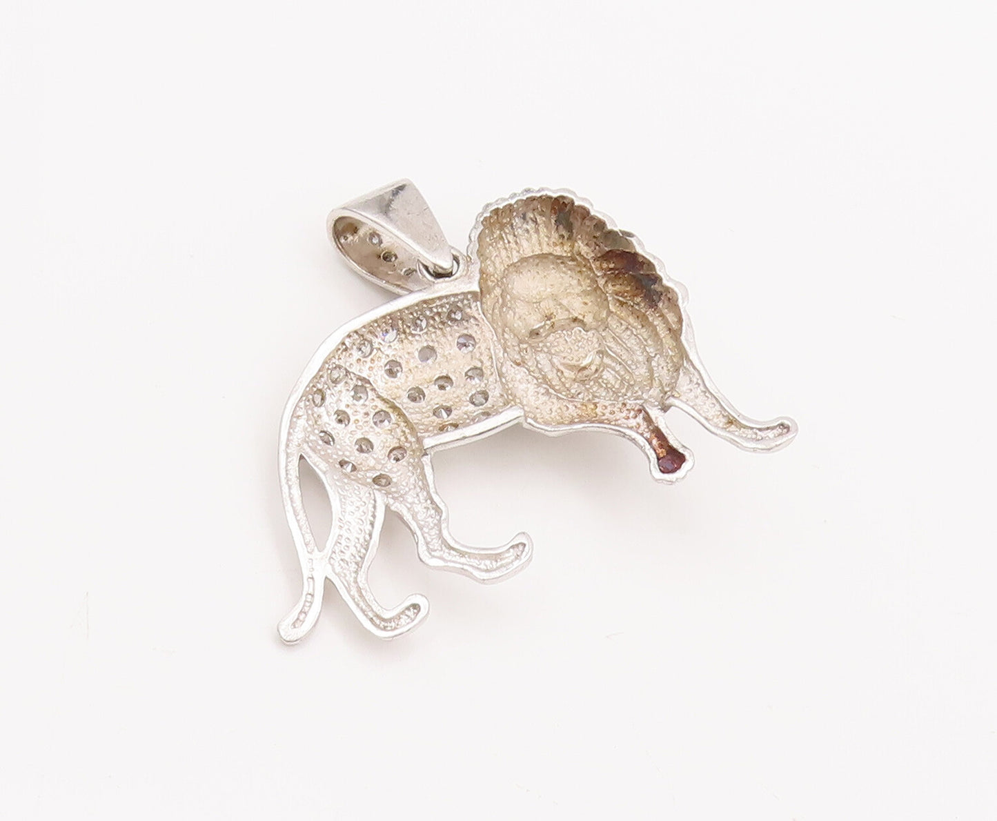925 Sterling Silver Vintage Pendant Carved CZ Inlay Angry Roaring Lion  PT23086