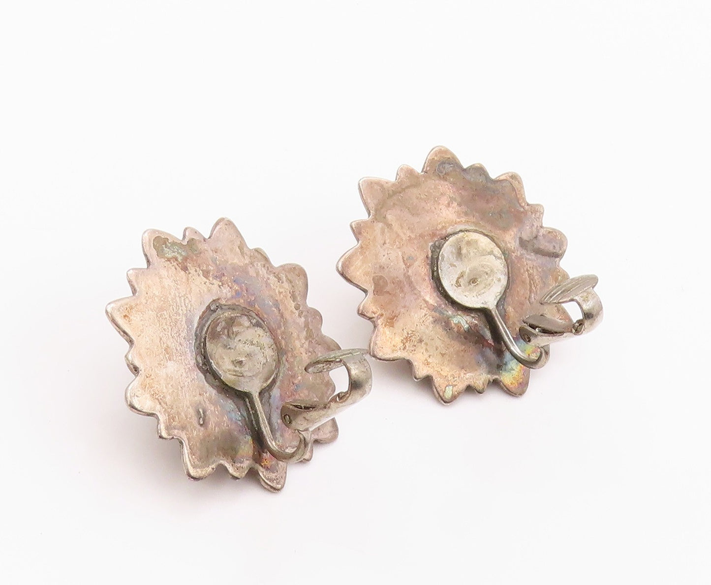 925 Sterling Silver Vintage Earrings Dark Tone Blooming Flower Cut  EG13512