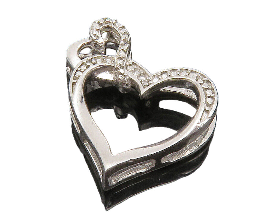 925 Sterling Silver  Genuine Diamonds Shiny Open Love Hearts Pendant  PT10556