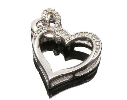 925 Sterling Silver  Genuine Diamonds Shiny Open Love Hearts Pendant  PT10556