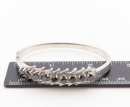 925 Sterling Silver Vintage Bracelet Spikey Carved Black Diamonds Bangle BT10971