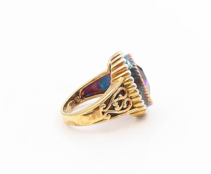 925 Sterling Silver Vintage Ring Gold Plated Faceted Amethyst Band Sz 6 RG34755