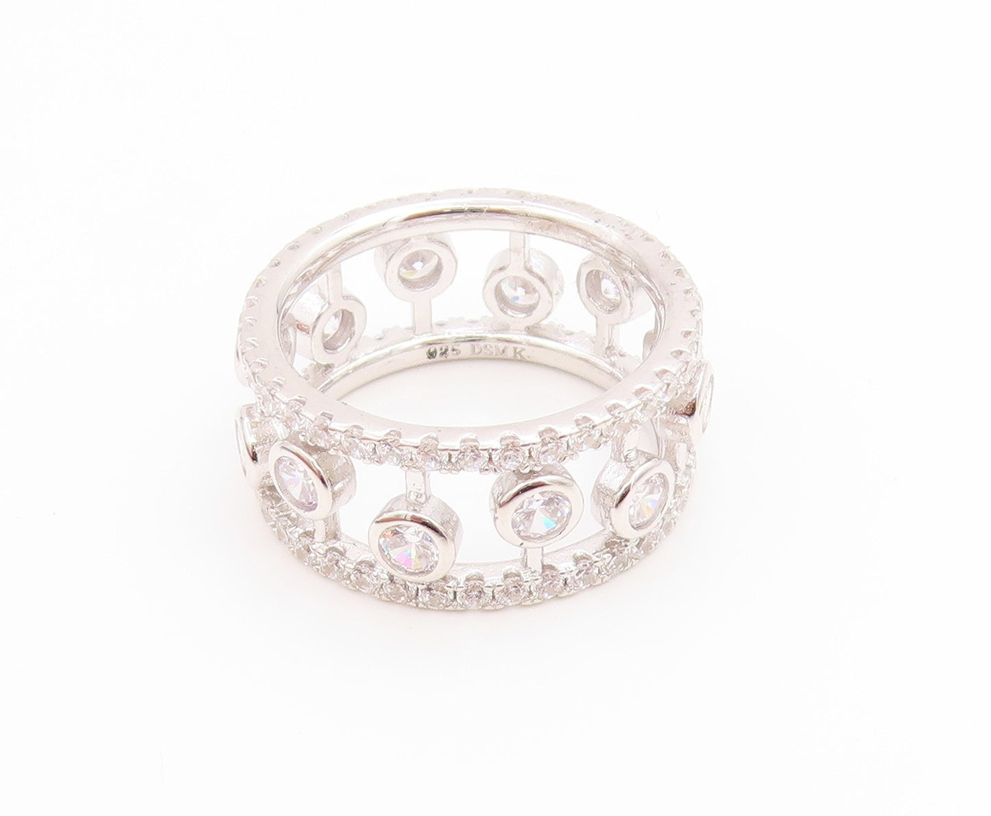 925 Sterling Silver Vintage Ring Topaz Openwork Eternity Band  Sz 7  RG35765