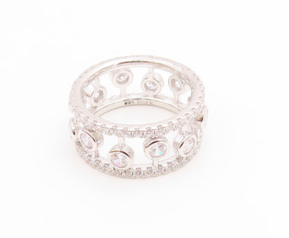925 Sterling Silver Vintage Ring Topaz Openwork Eternity Band  Sz 7  RG35765