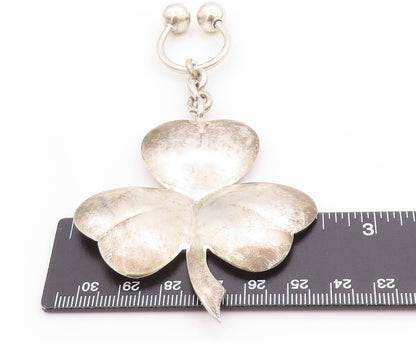 925 Sterling Silver Vintage Keychain Solid Good Luck Leaf Clover Design  TR4016