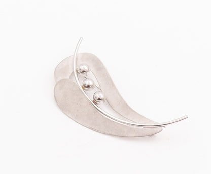 925 Sterling Silver Vintage Brooch Pin BEAU Beaded Carved Large Leaf  BP10851