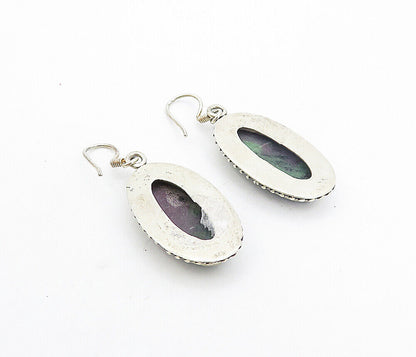 925 Sterling Silver  Vintage Purple Jasper Twist Oval Dangle Earrings  EG3598