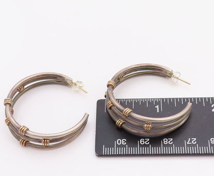 14k Gold 925 Sterling Silver Vintage Earrings Cutout Roped Open Hoops  EG13168