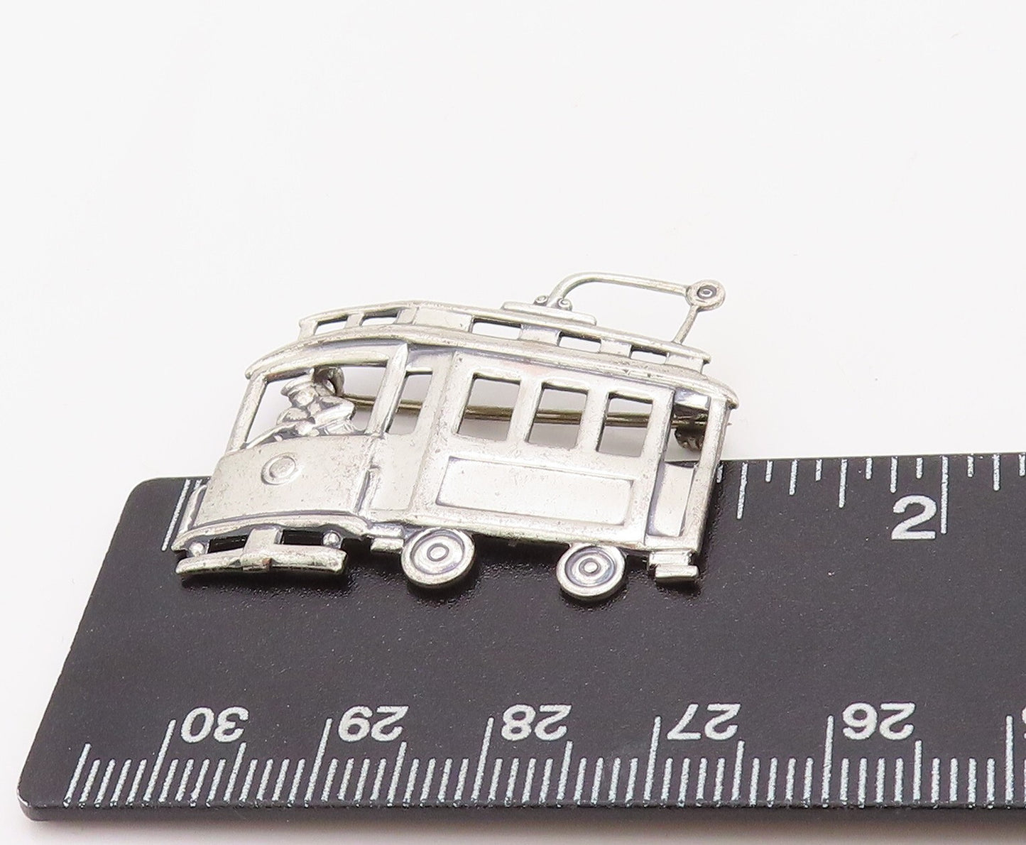 925 Sterling Silver Vintage Brooch Pin Solid Cutout Bus With Driver  BP11248