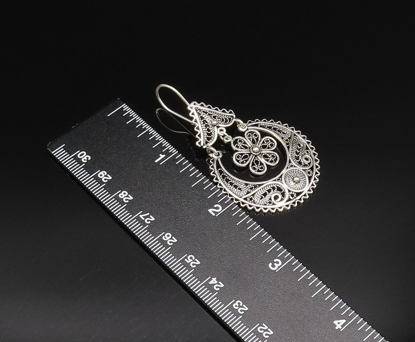 925 Silver  Vintage Wavy Edge Rope Twist Spirals Floral Earrings  EG12056