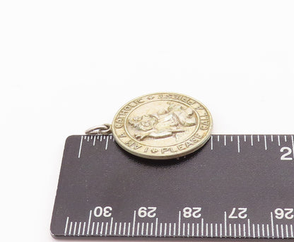 925 Sterling Silver Vintage Pendant CREED Religious Carved Heavy Coin  PT23257
