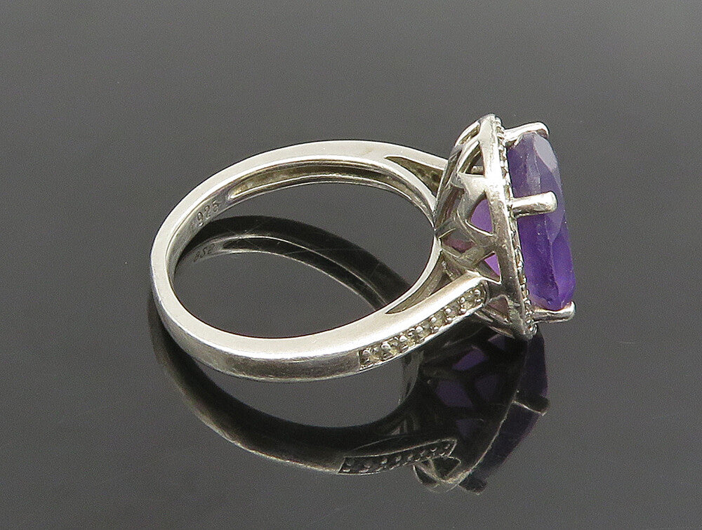 925 Sterling Silver  Vintage Oval Amethyst & Topaz Halo Ring Sz 7  RG25157