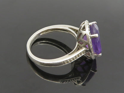925 Sterling Silver  Vintage Oval Amethyst & Topaz Halo Ring Sz 7  RG25157