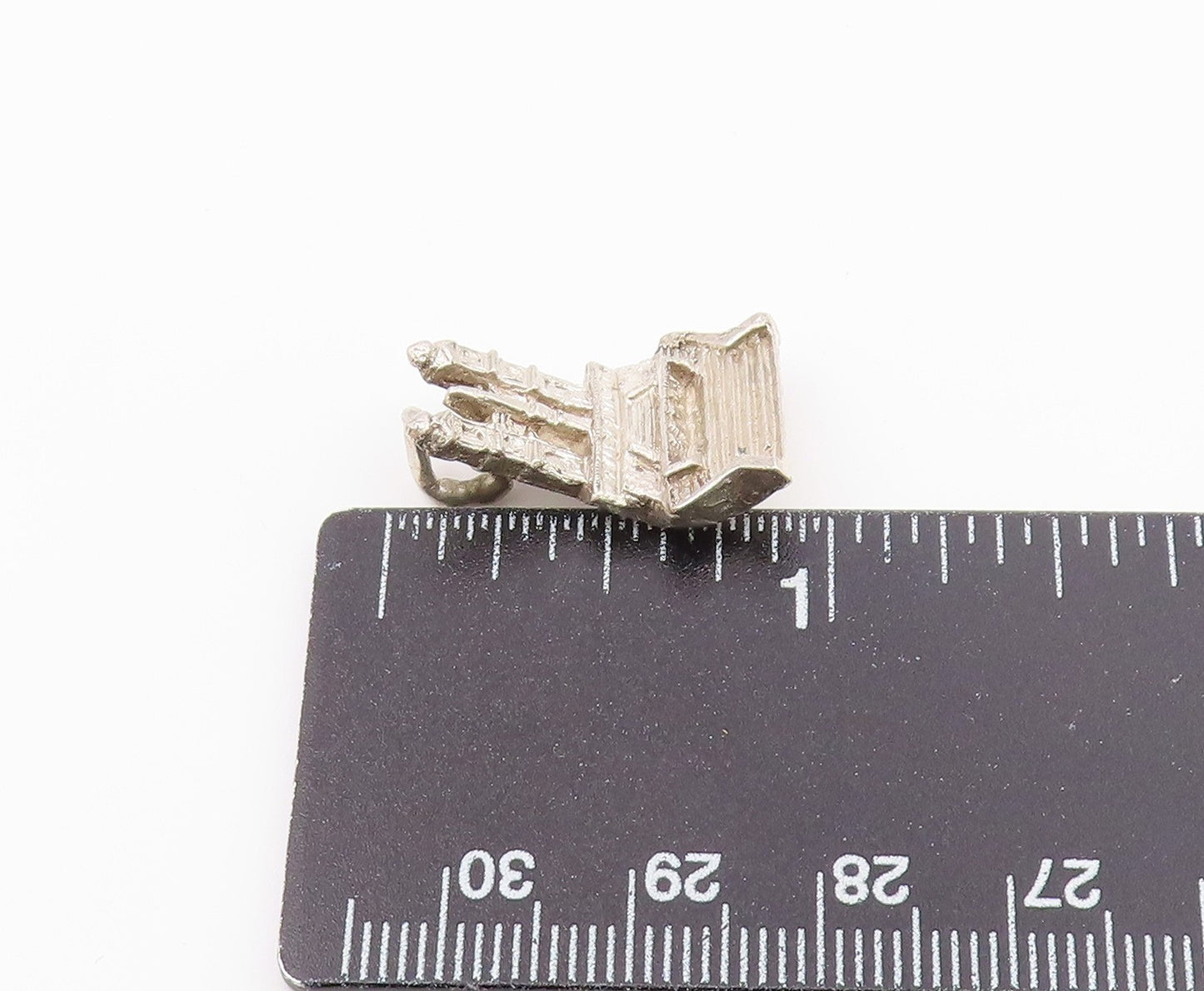 925 Sterling Silver  Vintage Shiny Petite Building Drop Pendant  PT17897