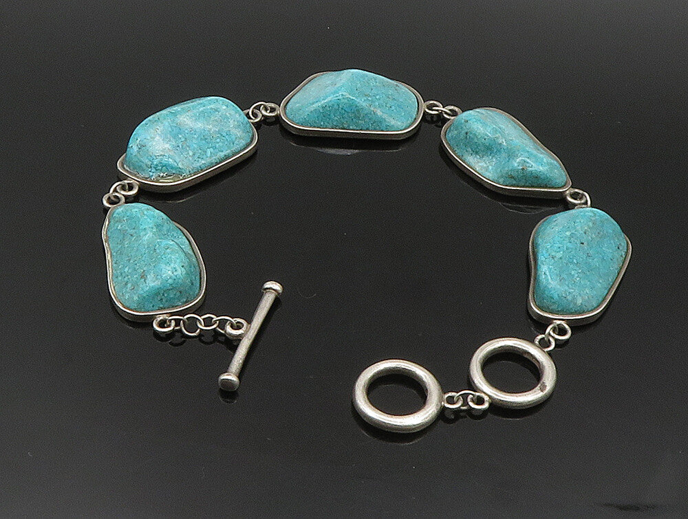 925 Sterling Silver Vintage Rocky Turquoise Chain Bracelet BT9464