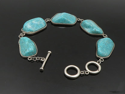 925 Sterling Silver Vintage Rocky Turquoise Chain Bracelet BT9464