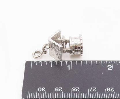 925 Sterling Silver  Vintage Shiny Water Well Etched Detail Pendant  PT15236