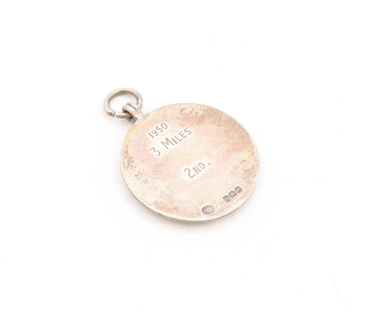 925 Sterling Silver Vintage Pendant 1950 Antique Enameled Medal  PT23868