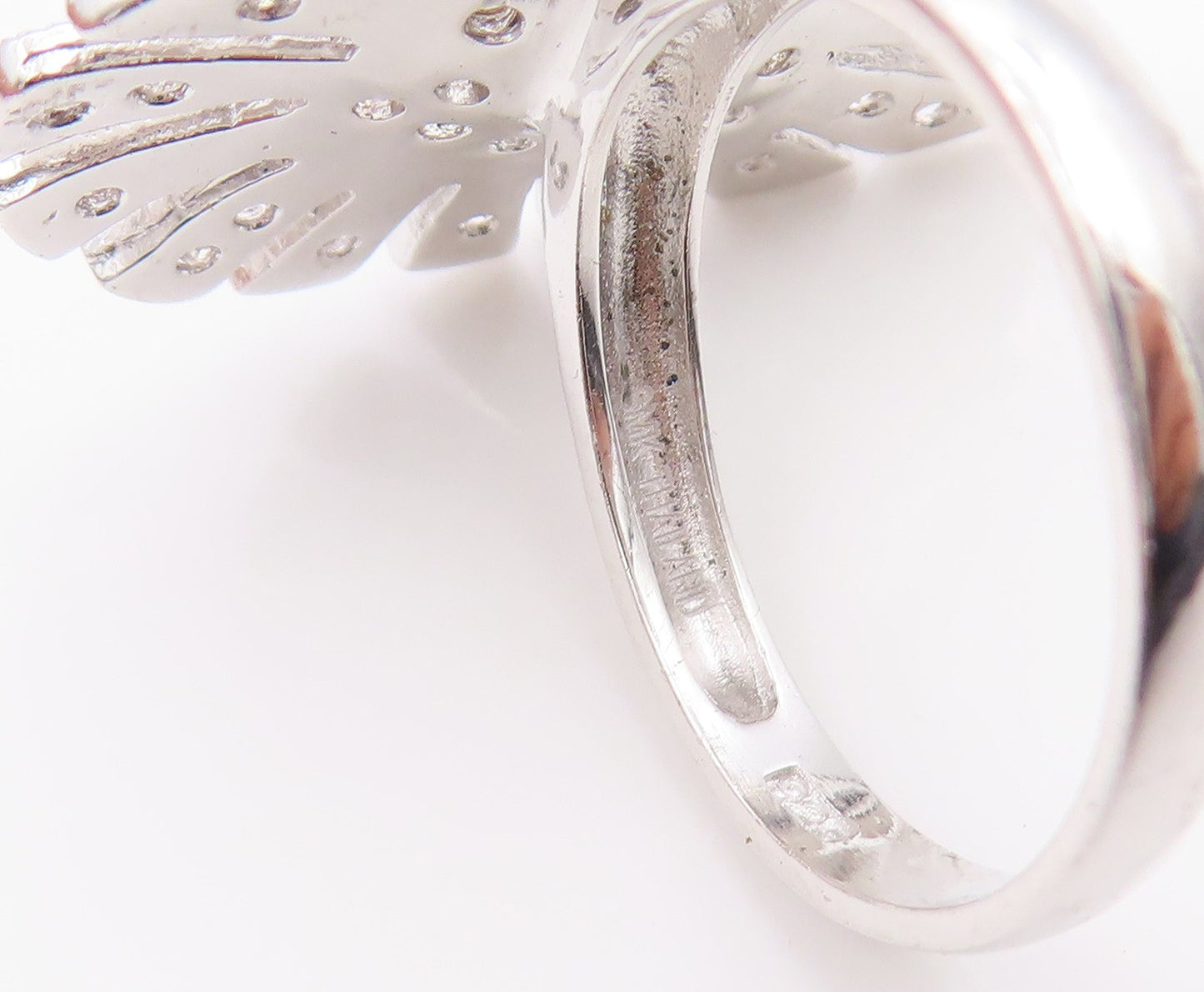 925 Sterling Silver Vintage Ring Modernist CZ Sunburst Love Heart  Sz 7  RG35830