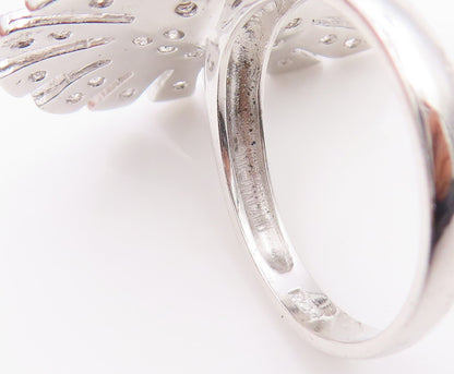 925 Sterling Silver Vintage Ring Modernist CZ Sunburst Love Heart  Sz 7  RG35830