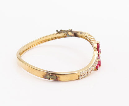 925 Sterling Silver Vintage Bracelet Gold Plated 2 Tone CZ Floral Inlay  BT10527