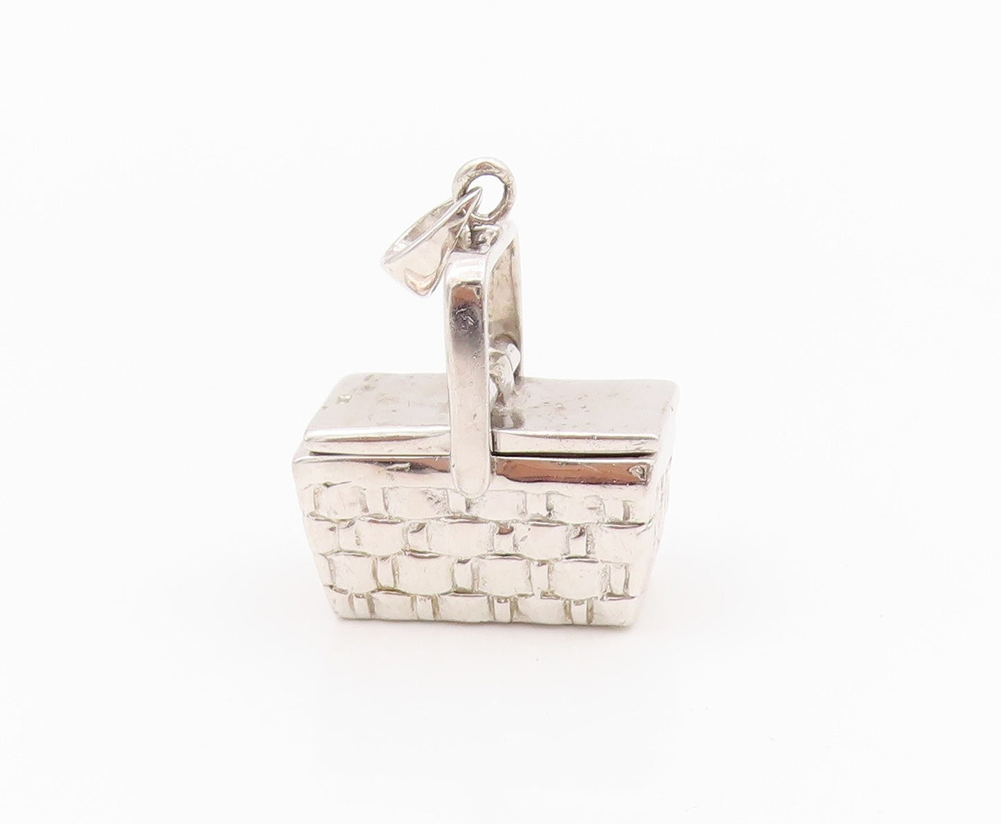 925 Sterling Silver Vintage Pendant Designer 3D Carved Picnic Box  PT24285