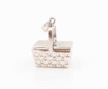 925 Sterling Silver Vintage Pendant Designer 3D Carved Picnic Box  PT24285