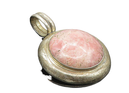 MEXICO 925 Sterling Silver Vintage Cabochon Cut Rhodochrosite Pendant PT7933