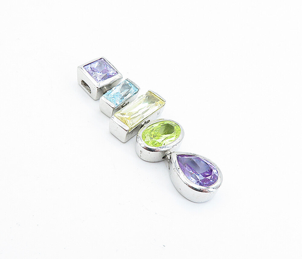 925 Sterling Silver Multi Color Cubic Zirconia Shiny Linked Pendant PT3800