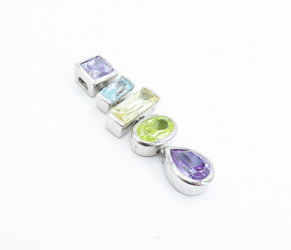 925 Sterling Silver Multi Color Cubic Zirconia Shiny Linked Pendant PT3800