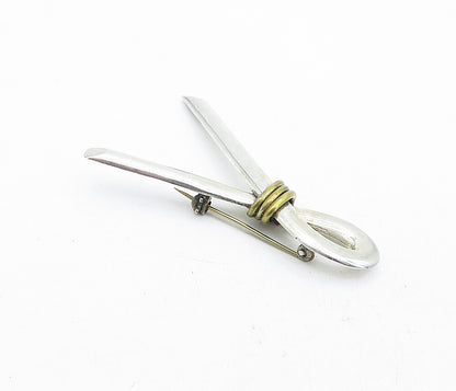 MEXICO 925 Sterling Silver  Vintage Two Tone Tied Ribbon Brooch Pin  BP2039