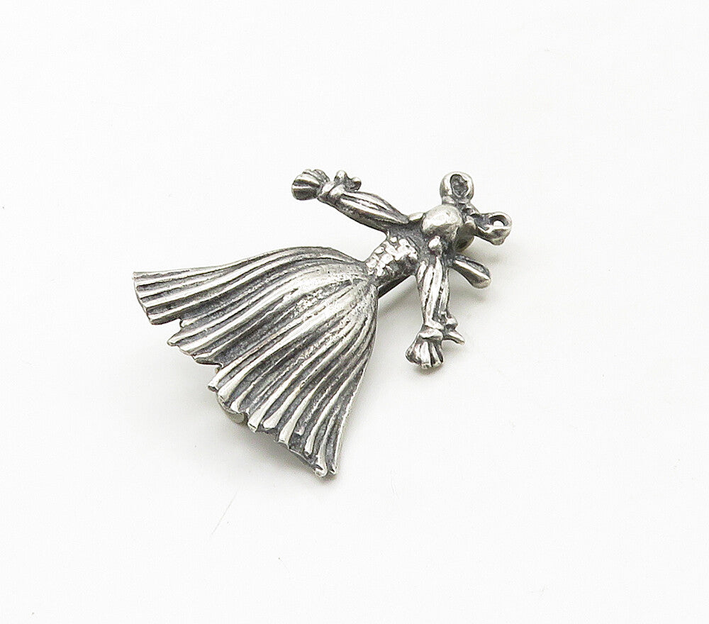 925 Sterling Silver  Vintage Dark Tone Woman In Dress Motif Brooch Pin  BP6551