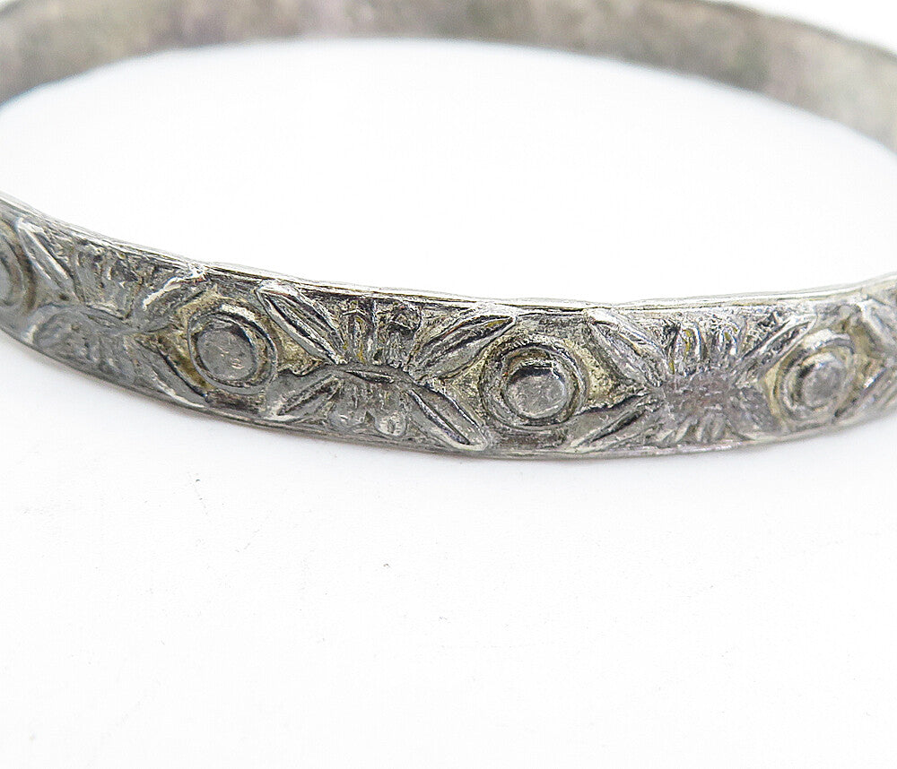 TAXCO 925 Sterling Silver Vintage Oxidized Etched Bangle Bracelet BT1454