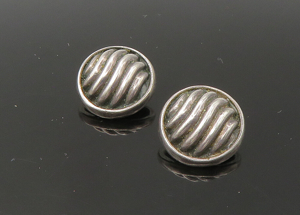 925 Sterling Silver  Vintage Fluted Dome Round Non Pierce Earrings  EG11047
