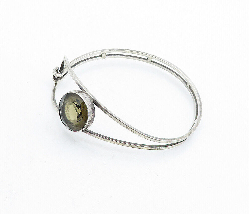 ISRAEL 925 Sterling Silver  Vintage Faceted Topaz Hook Bangle Bracelet  BT2694