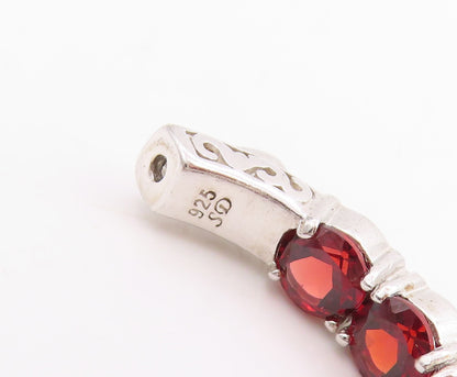 925 Sterling Silver Vintage Earrings Round Red Garnet Modernist Hoops  EG13742