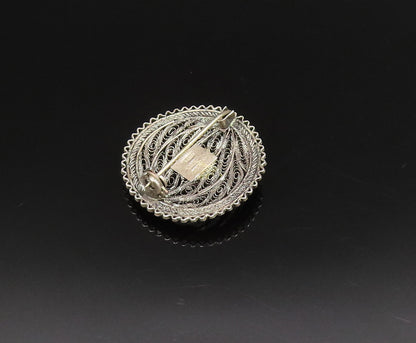 ISRAEL 925 Silver  Vintage Filigree Floral Tourmaline Brooch Pin  BP9883