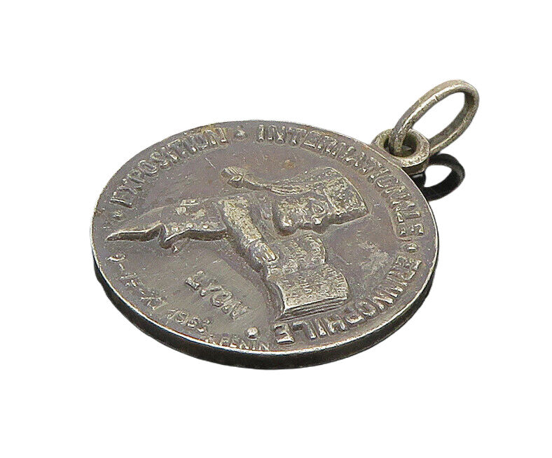 925 Sterling Silver  Vintage Dark Tone Exposition Medal Pendant  PT15370