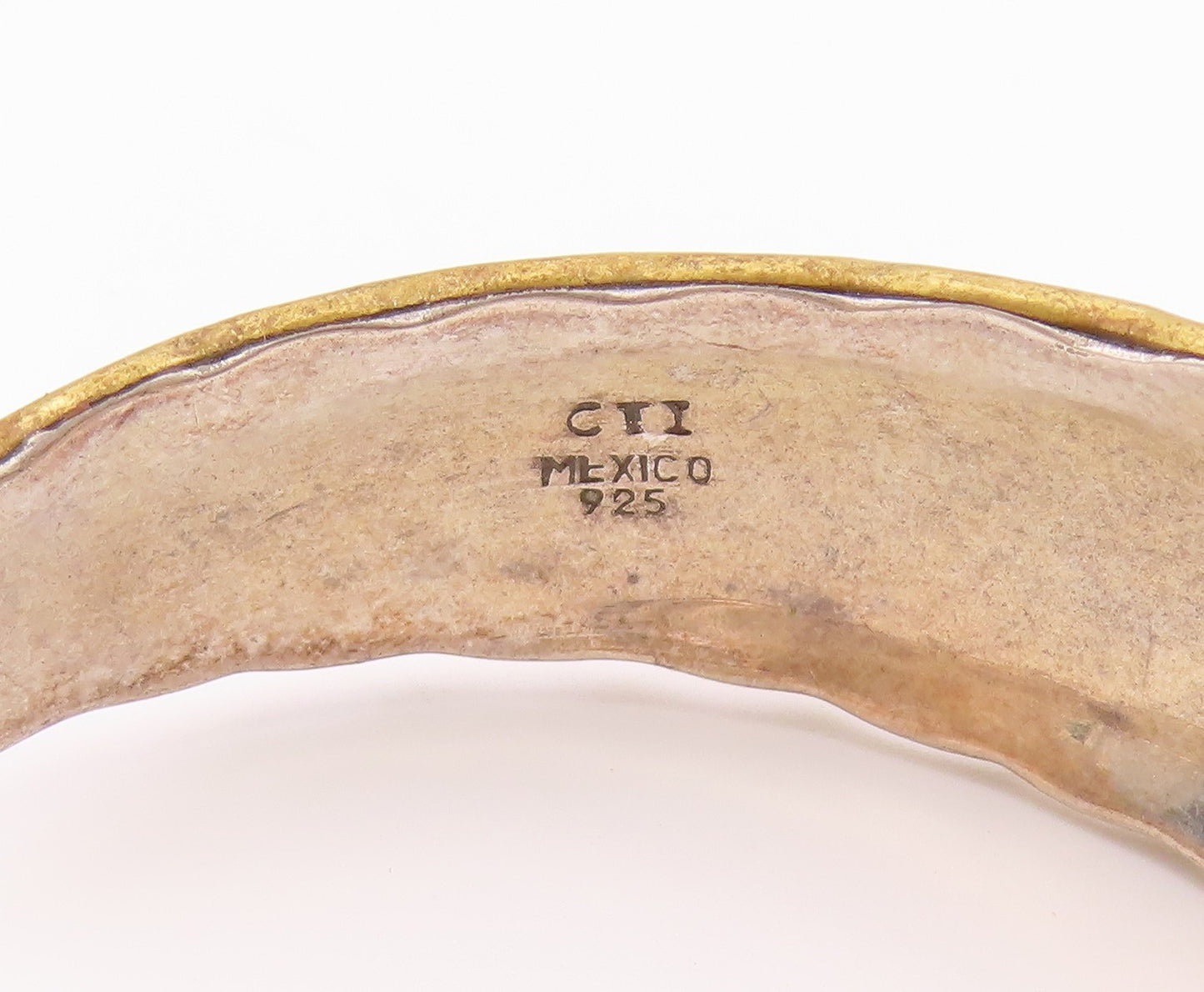 CII MEXICO 925 Silver  Vintage 2 Tone Wavy Trim Tapered Cuff Bracelet  BT9212
