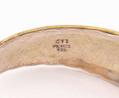 CII MEXICO 925 Silver  Vintage 2 Tone Wavy Trim Tapered Cuff Bracelet  BT9212