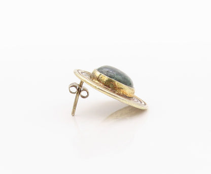 925 Sterling Silver Vintage Earrings Gold Plated Gemstone Halo Grooved   EG13440