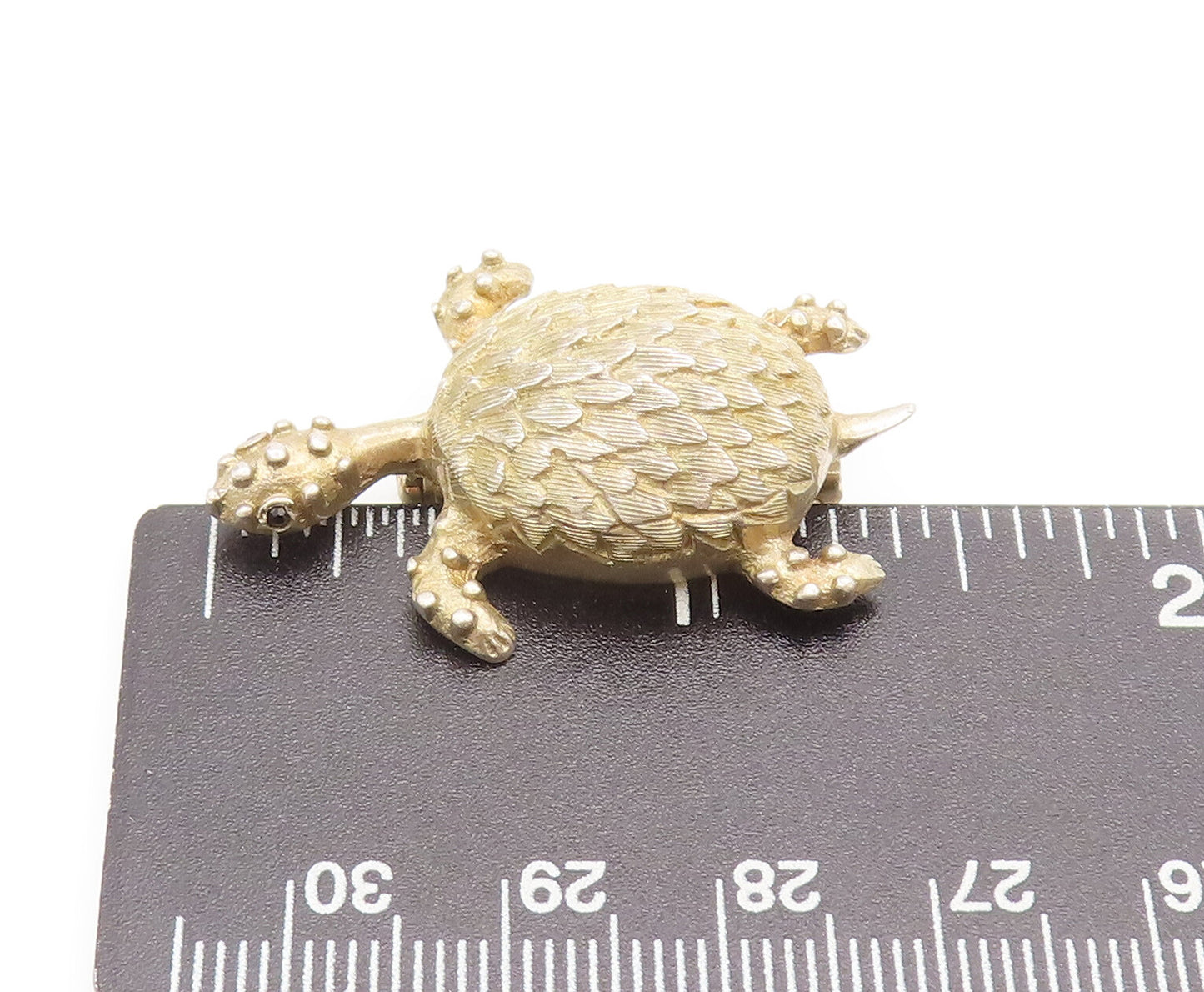 EUROPE 925 Silver  Vintage Gold Plated Carved Beaded Turtle Brooch Pin BP10306