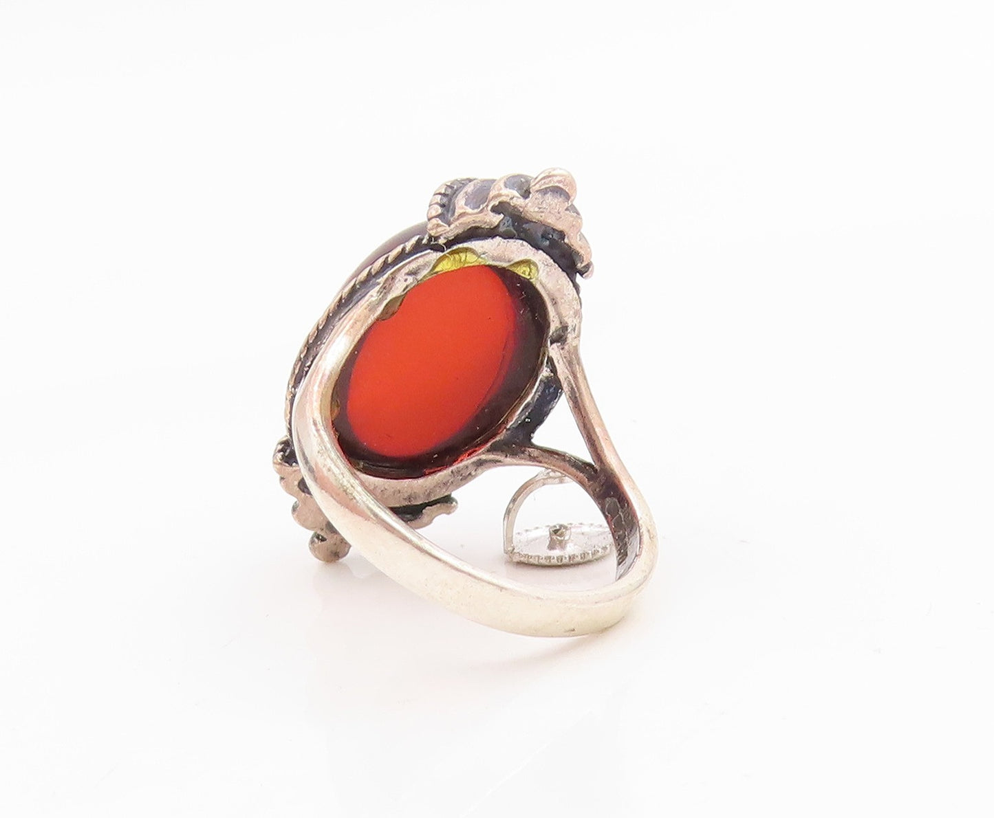 925 Sterling Silver Vintage Ring POLAND Cabochon Amber Band  Sz 6.5  RG35335