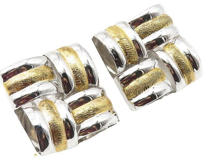 925 Sterling Silver  Shiny Two Tone Textured Square Drop Earrings  EG5780