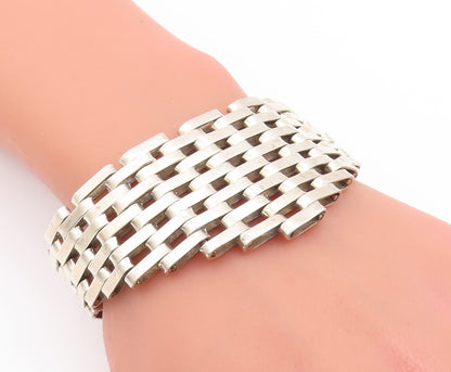 925 Sterling Silver Vintage Bracelet MEXICO Hinged Brick Wall Effect  BT10513