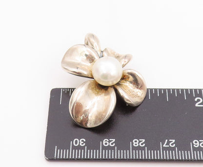925 Sterling Silver Vintage Pendant ANN KING Pearl Orchid Floral Blossom PT24746