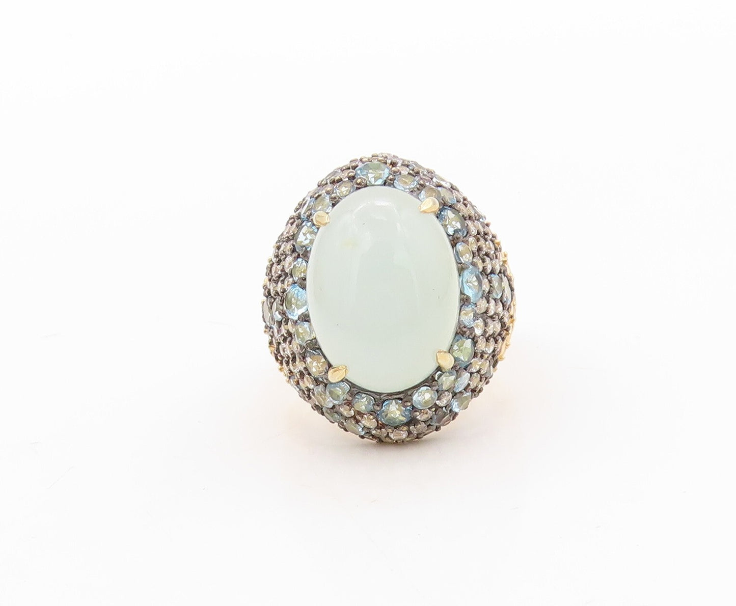 925 Sterling Silver Vintage Ring Gold Plated Gemstone & Blue CZ  Sz 7  RG30905