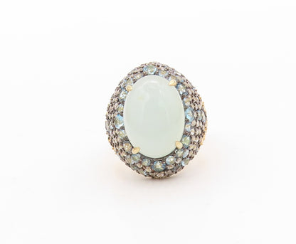 925 Sterling Silver Vintage Ring Gold Plated Gemstone & Blue CZ  Sz 7  RG30905