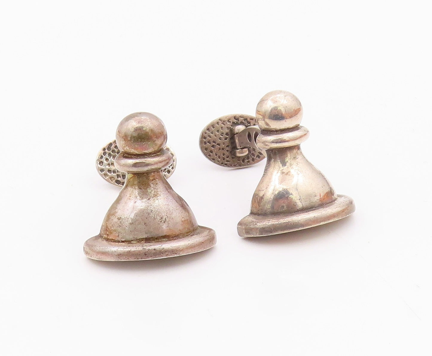 925 Sterling Silver  Vintage Carved Chess Piece & Love Heart Cuff Links TR3400