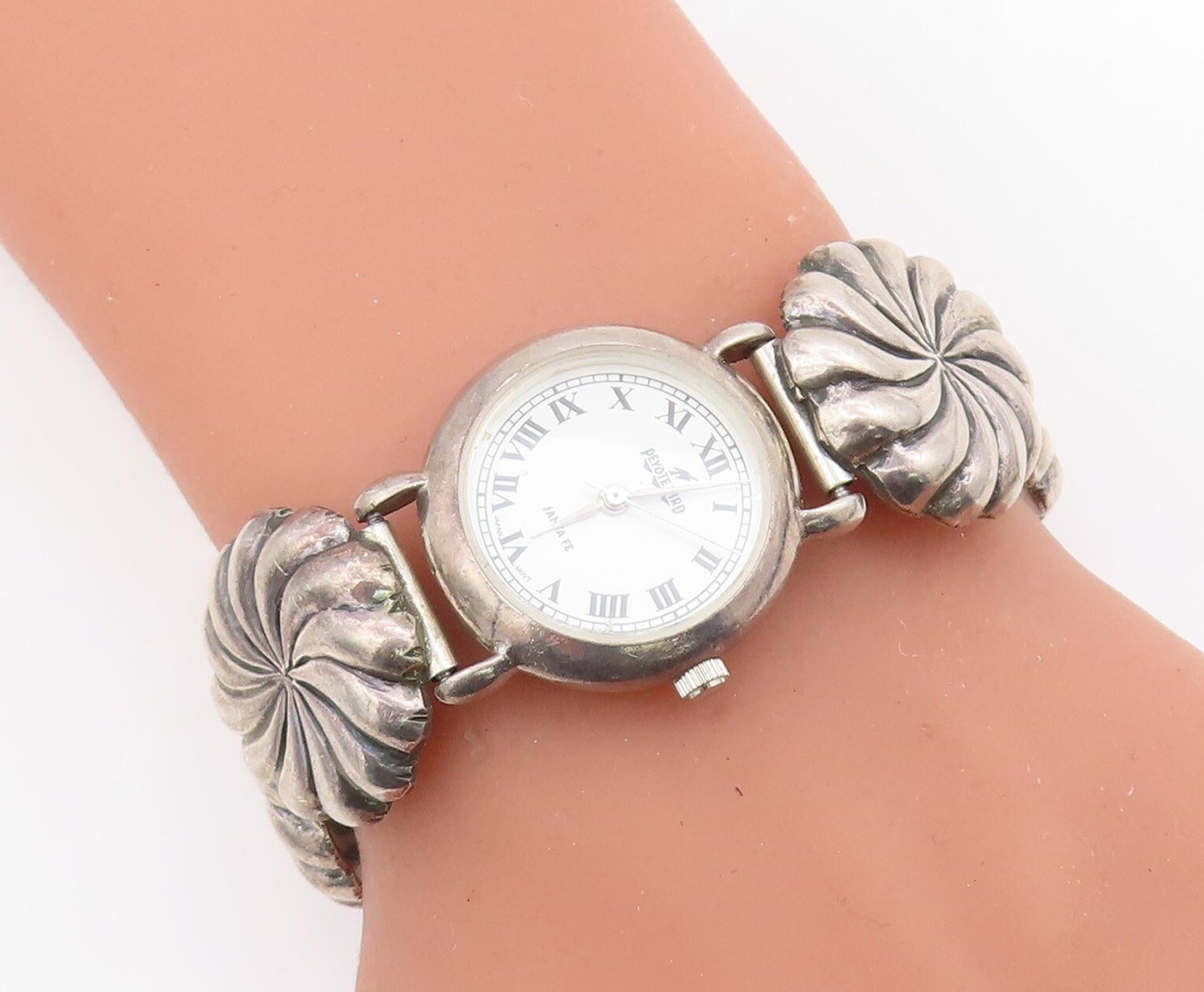 925 Sterling Silver Vintage Watch NAVAJO Dark Tone Floral Etched Band  TR3860